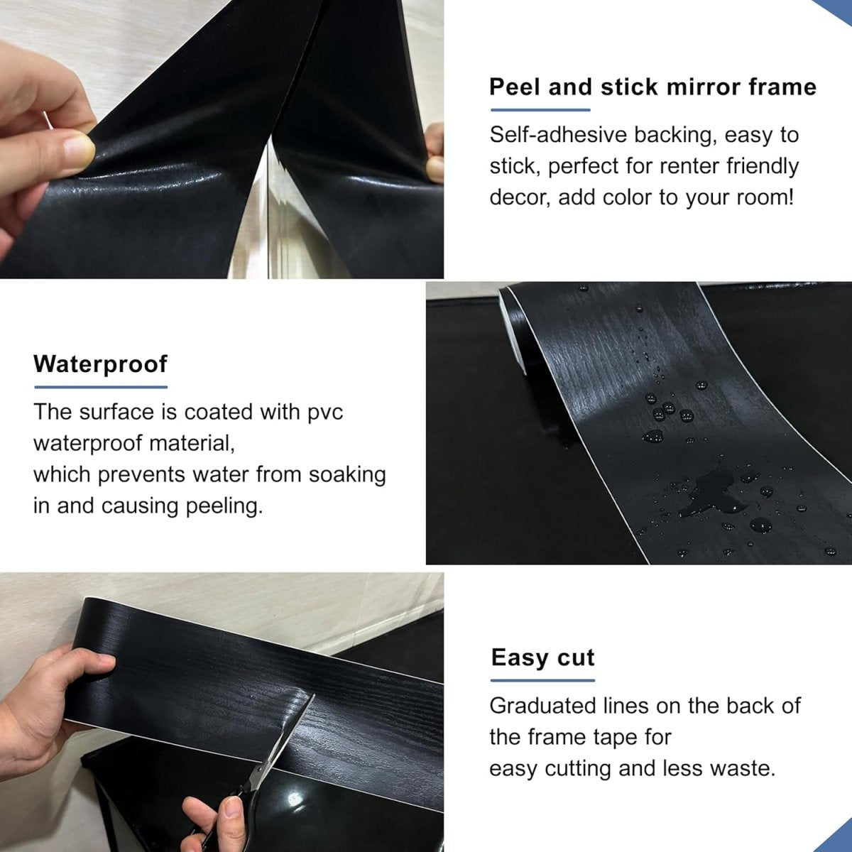 TIANLDD 27 FT Wood Grain Wallpaper Border, Removable Waterproof Mirror Border Peel and Stick,Bathroom Mirror Frame Border.(Black) - Homesidy.com