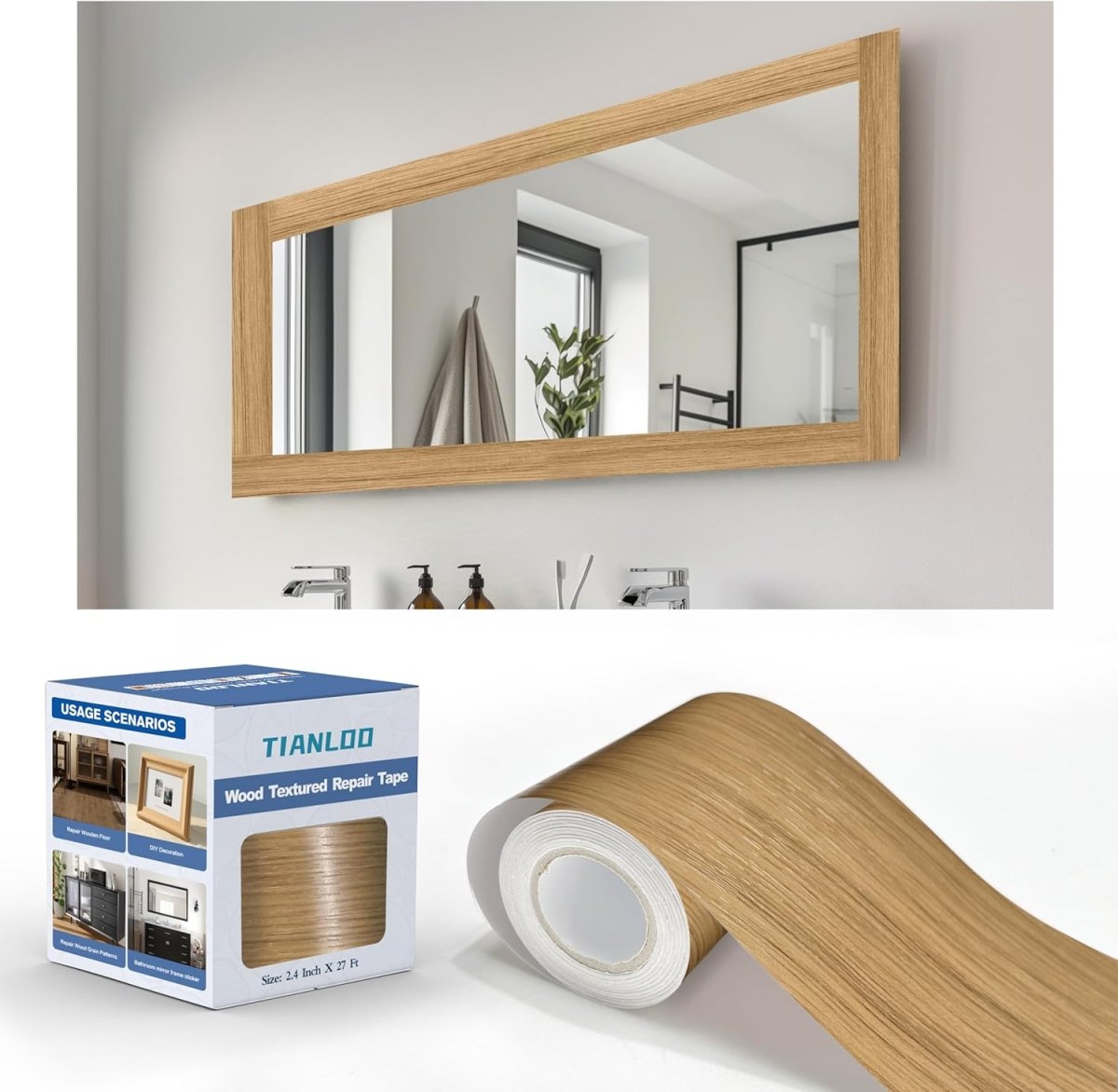 TIANLDD 27 FT Wood Grain Wallpaper Border, Removable Waterproof Mirror Border Peel and Stick,Bathroom Mirror Frame Border.(Black) - Homesidy.com