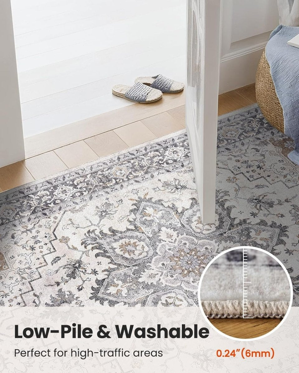 AMADA HOMEFURNISHING 8x10 Washable Area Rug, Low - Profile Large Area Rug with Non - Slip Backing &amp; Durable Edge Binding, Vintage Large Rugs for Living Room, Bedroom, Dinning Room - Homesidy.com