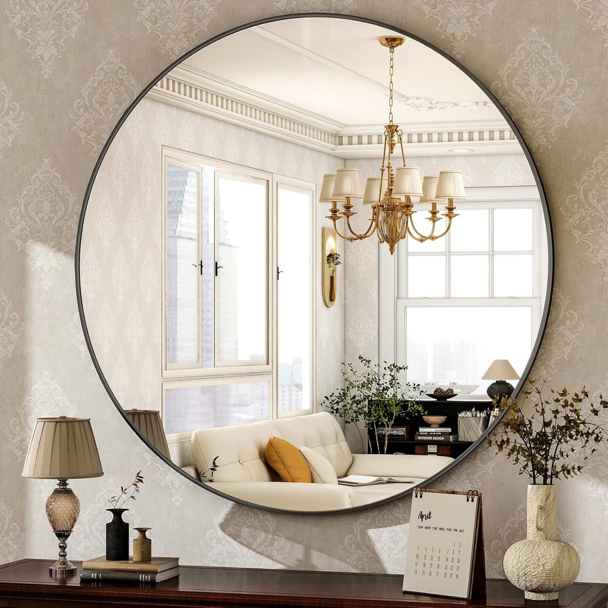 HARRITPURE Round Mirror 30 Black Wall Mounted Circle Mirrors Vanity Mirror with Brushed Aluminum Alloy Frame Modern Decoration for Bathroom, Living Room, Vanity, Bedroom, Entryway - Homesidy.com
