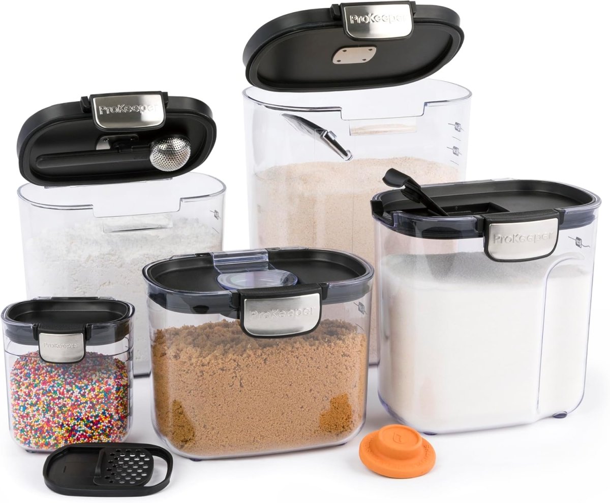ProKeeper 9 - Piece Airtight Food Storage Container Set – Clear Plastic Flour and Sugar Canister Set with Magnetic Accessories for Kitchen Organization (Grey, 9 - Piece) - Homesidy.com