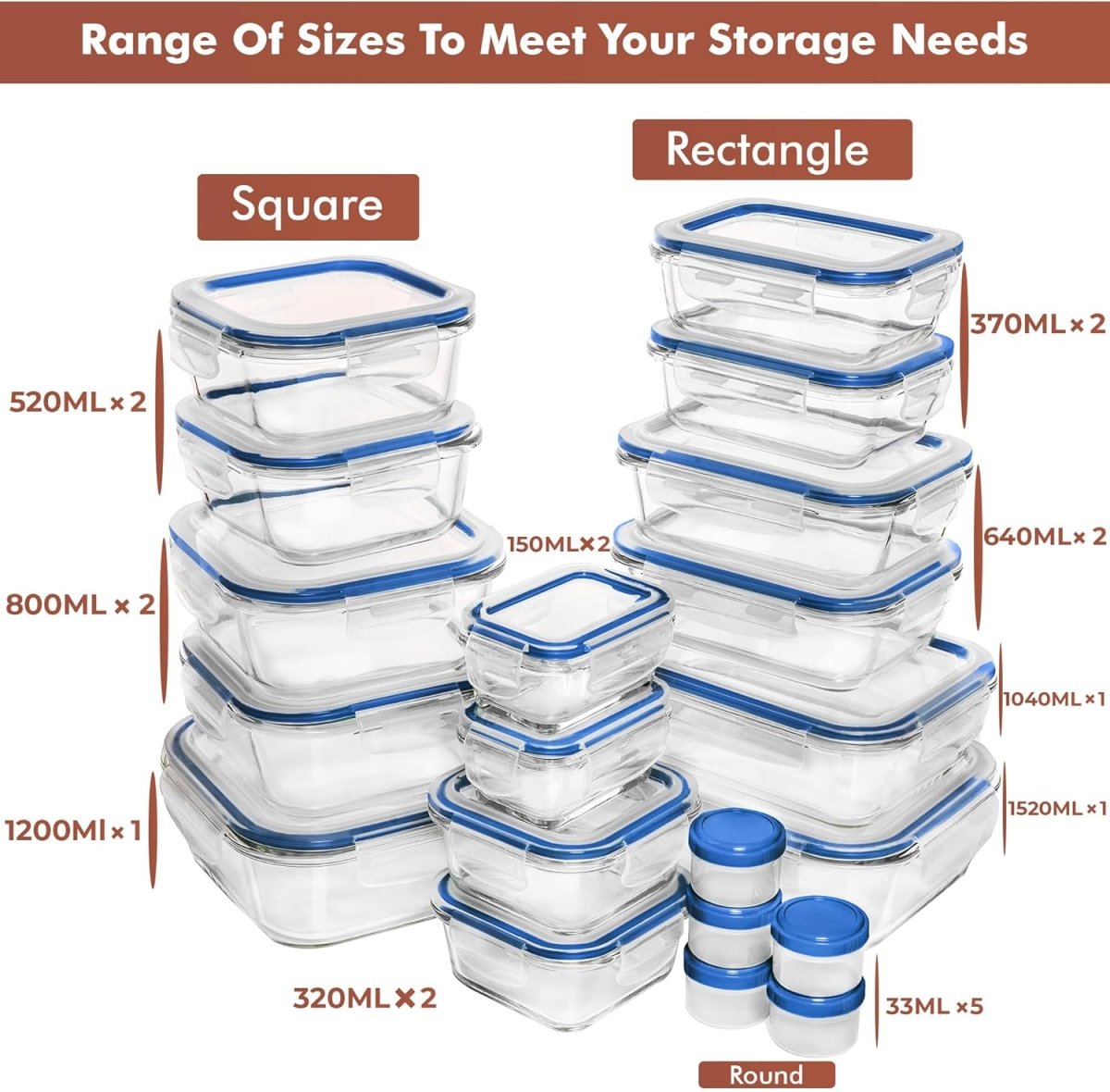 Razab 35 Pc Set Glass Food Storage Containers with Lids - Meal Prep Airtight Bento Boxes BPA - Free 100% Leak Proof (15 lids,15 glass &amp; 5 Plastic Sauce/Dip Containers) - Homesidy.com