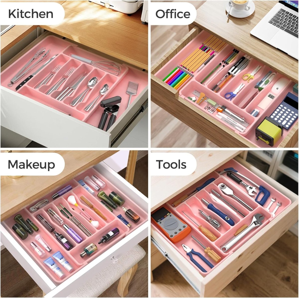 ukeetap Extra Large Expandable Silverware Organizer, BPA - Free Food - Safe Cutlery Flatware Organizer, Kitchen Utensil Drawer Organizer, Adjustable Silverware Holder for Spoons Forks Knives, Black - Homesidy.com