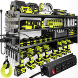 POKIPO Large Power Tool Organizer Wall Mount with Charging Station,4 Layer Heavy Duty Metal Tool Storage Rack Loads 600lbs with 8 Cordless Drill Holder,Battery Utility Rack Loads with 4 Power Strip - Homesidy.com