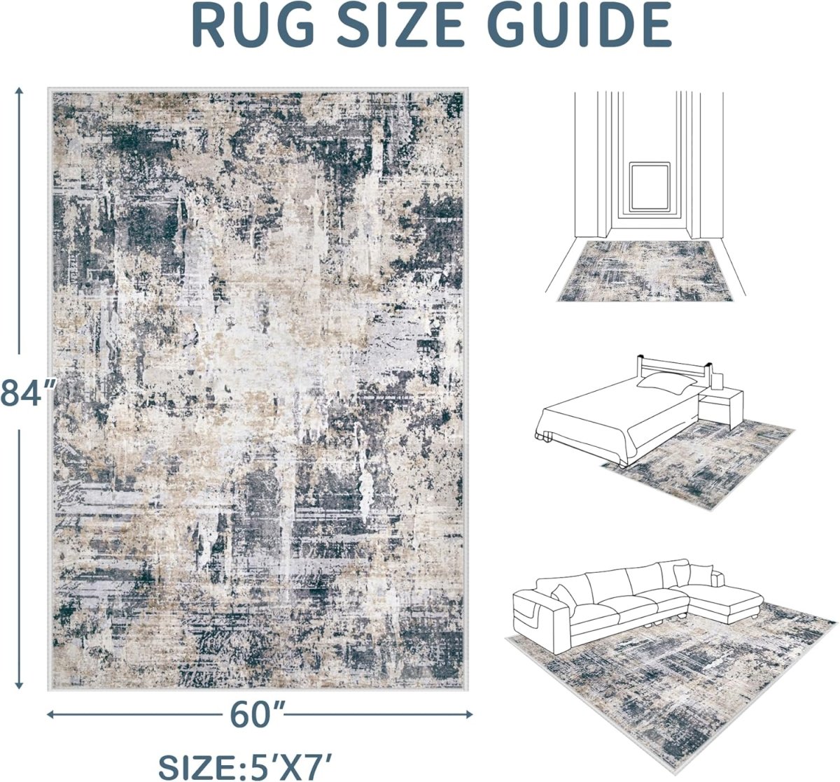 Area Rugs 6x9 Living Room: Washable Rug Modern Abstract Large Rug Soft Non Slip Neutral Rugs Stain Resistant Indoor Carpet for Bedroom Kitchen Dining Room Table Nursery Home Office Rugs(Beige,6x9) - Homesidy.com