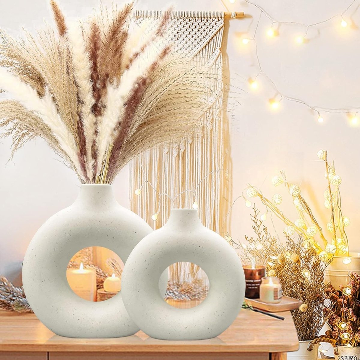Ceramic Vases Set of 2,Modern Vases for Home Decor, White Boho Style for Living Room Kitchen Mantle Bedroom Dining Table Office Farmhouse Decorative Design - Homesidy.com