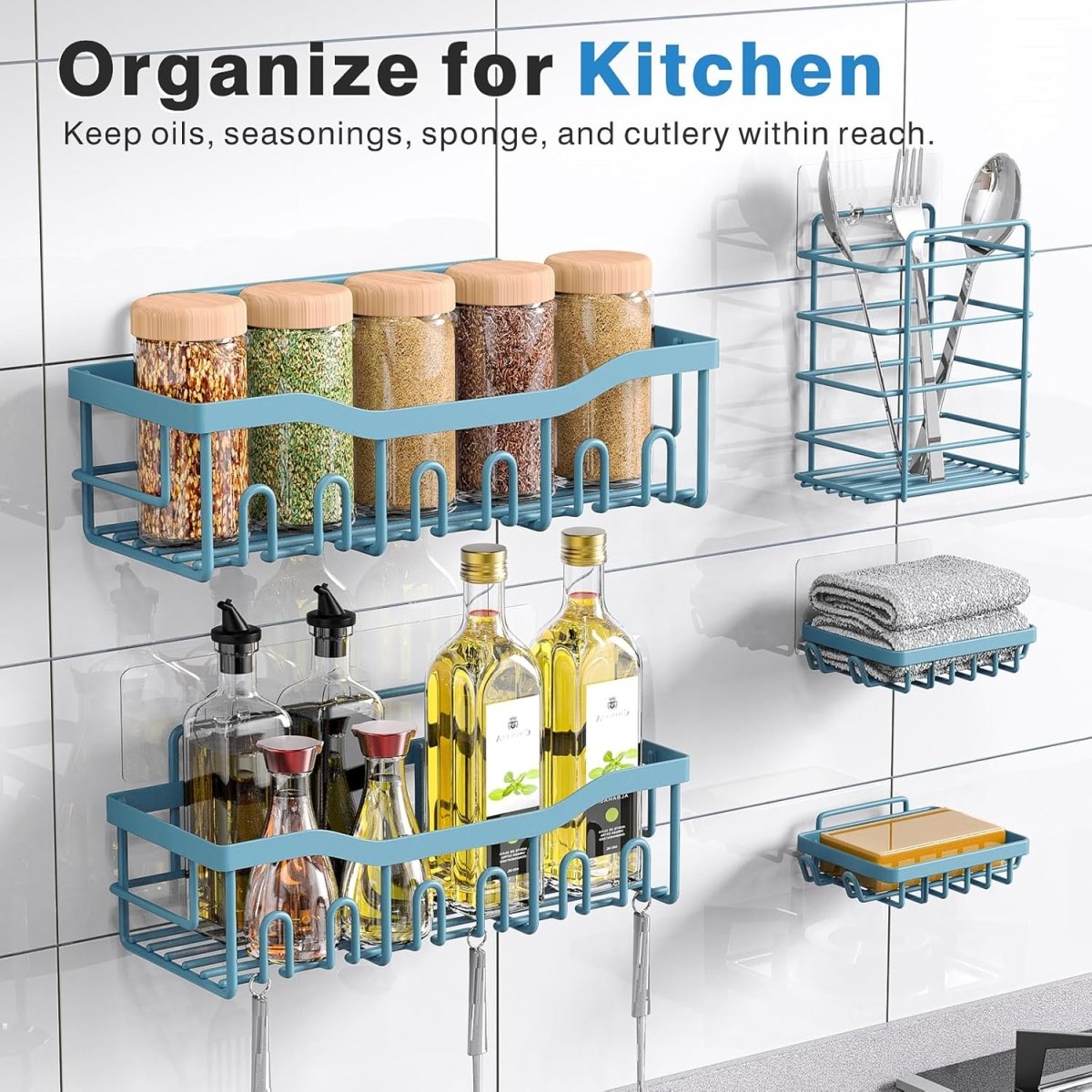 EUDELE Adhesive Shower Caddy, 5 Pack Rustproof Stainless Steel Bath Organizers With Large Capacity, No Drilling Shelves for Bathroom Storage &amp; Home Decor - Homesidy.com