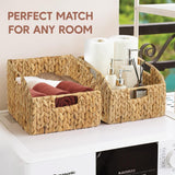 Greenatural Water Hyacinth Storage Baskets Set of 2, Handwoven Rectangular Organizer Trays with Wooden Bead Handles, Nested Wicker Bins for Shelf, Bathroom, Kitchen, Office, Natural Decor - Homesidy.com