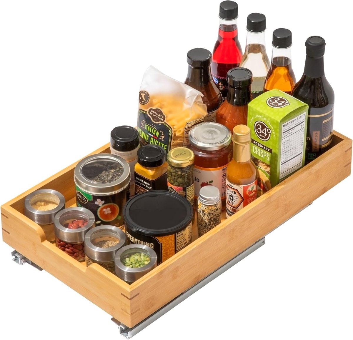 HOLDN’ STORAGE Bamboo Wooden Pull out Cabinet Organizer. 17&34; W x 21&34; D - Requires At Least a 18.25&34; W x 21&34; D.Cabinet Opening. W/Lifetime Limited Warranty. Bamboo Tray and Heavy gauge metal rails. - Homesidy.com