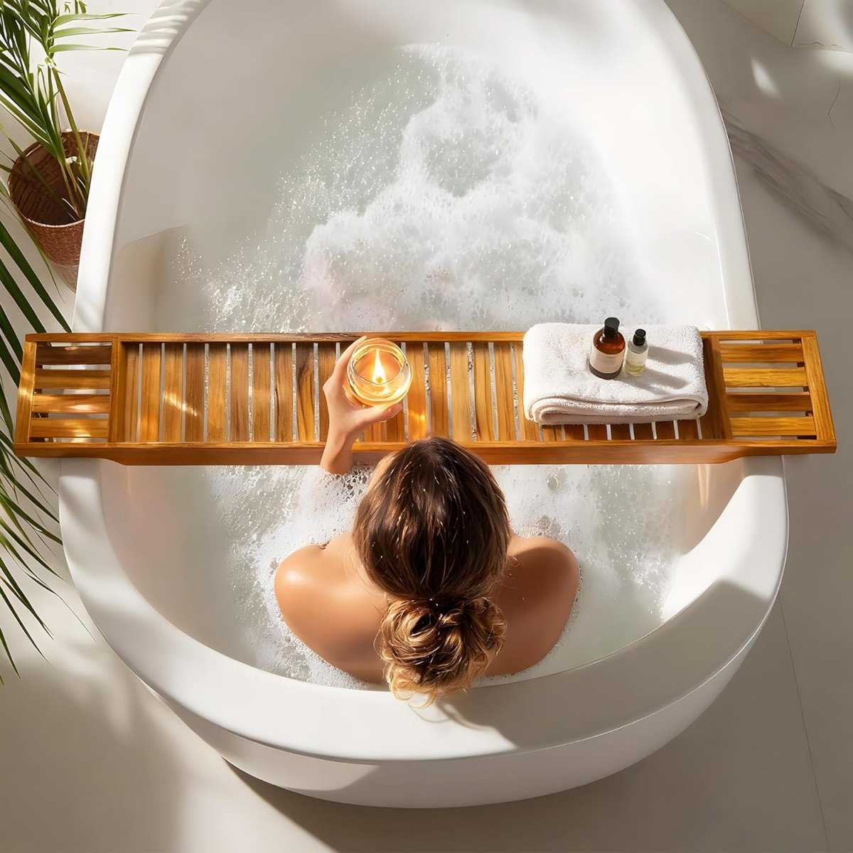 VaeFae Teak Bathtub Tray, Wooden Bath Caddy for Bathtub, Bath Tub Wood Table for Tub - Homesidy.com