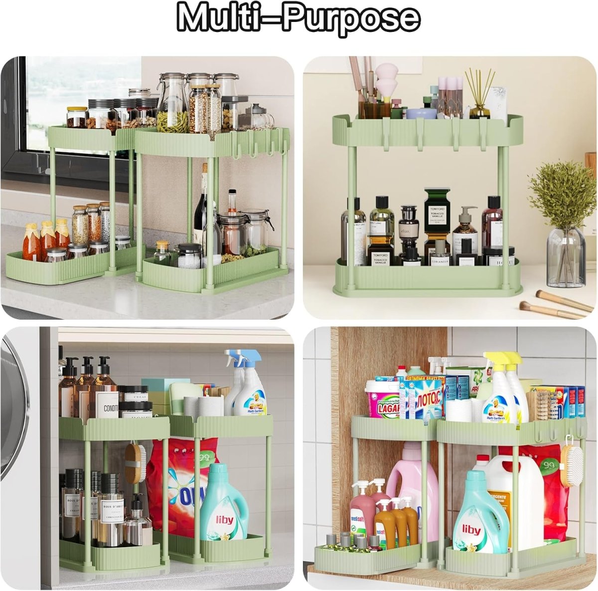 Ukeetap Multi - Purpose Pull - Out Storage Organizers, Under Sink/Cabinet Organizers and Storage for Bathroom &amp; Kitchen, Black, 12.8 Inches, 2 Packs - Homesidy.com