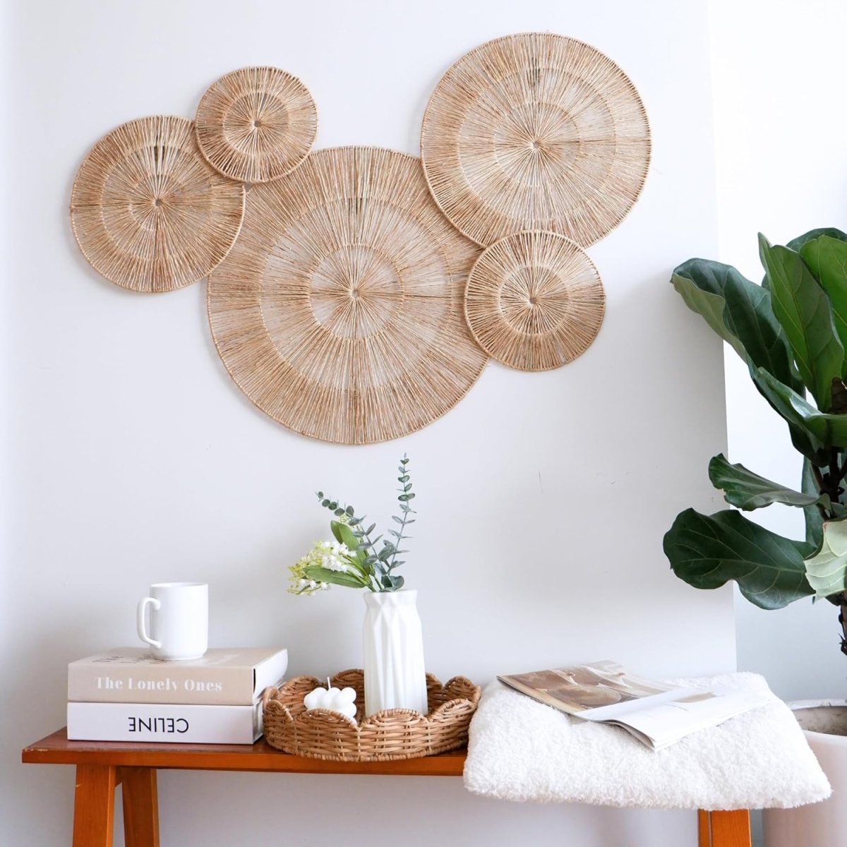 CHI AN HOME Wicker 23 Inch Jute Wall Decor Baskets, Set of 6 Extra Large Woven Jute Wall Plates, 23&34;,21&34;,15&34;,13&34;,12,10&34;, Decorative Baskets for Wall Arts, Wall Hanging for Bedroom, Living Room, Office - Homesidy.com