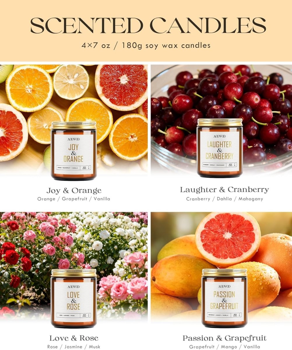AOOVOO Scented Candles - 4PC Candle Set, 36 oz Soy Candles, Soy Candle for Home Scented, Lavender/Vanilla/Eucalyptus/Sage - Homesidy.com
