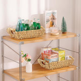 Greenatural Water Hyacinth Storage Baskets Set of 2, Handwoven Rectangular Organizer Trays with Wooden Bead Handles, Nested Wicker Bins for Shelf, Bathroom, Kitchen, Office, Natural Decor - Homesidy.com