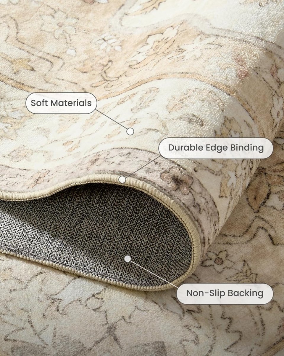 AMADA HOMEFURNISHING 8x10 Washable Area Rug, Low - Profile Large Area Rug with Non - Slip Backing &amp; Durable Edge Binding, Vintage Large Rugs for Living Room, Bedroom, Dinning Room - Homesidy.com