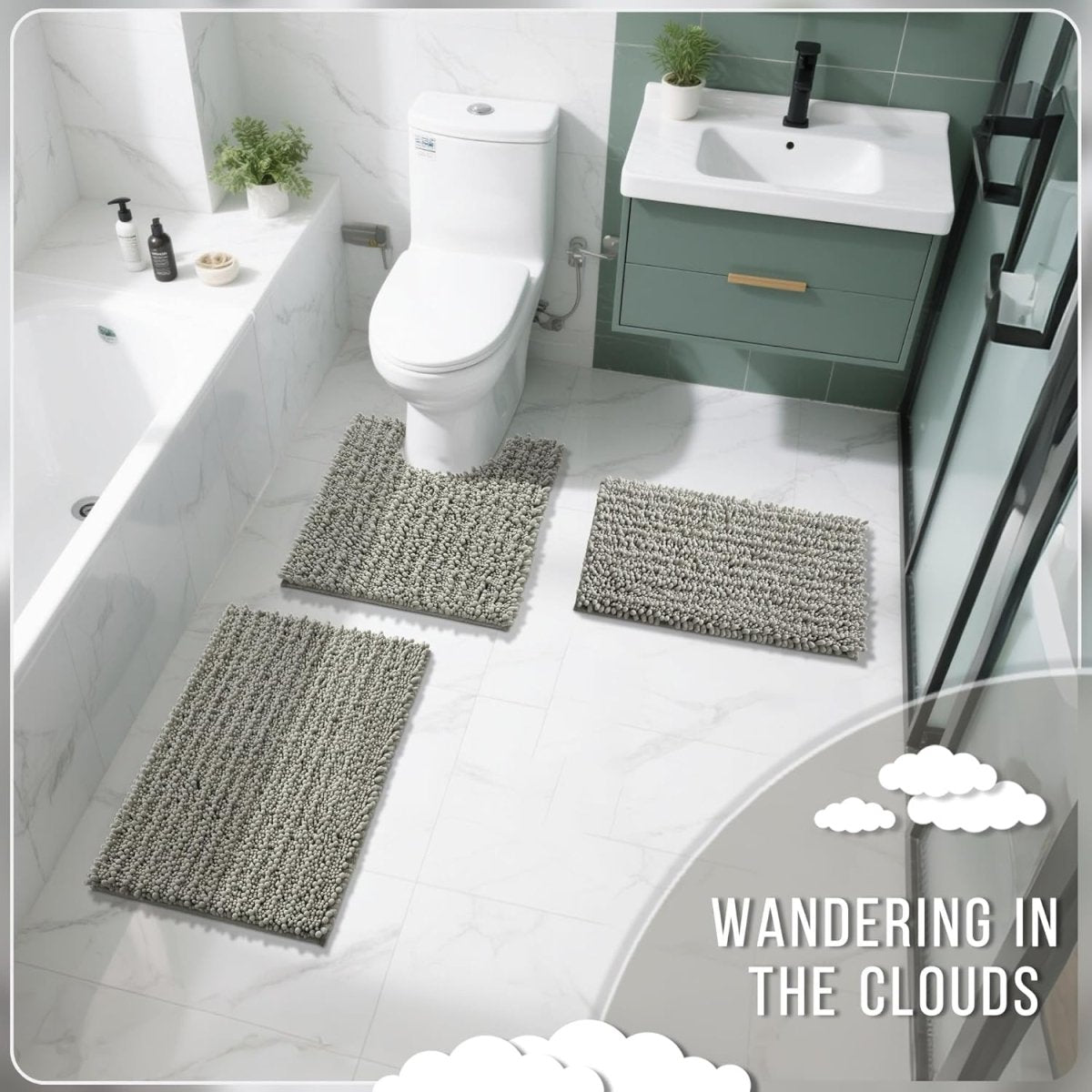 Yimobra Bathroom Rugs Non Slip Washable - Ultra Soft Absorbent Chenille Bath Mat, Quick Dry Shaggy Floor Carpet for Tub Shower, Gray Home Decor Accessories, 24x17 Inch - Homesidy.com