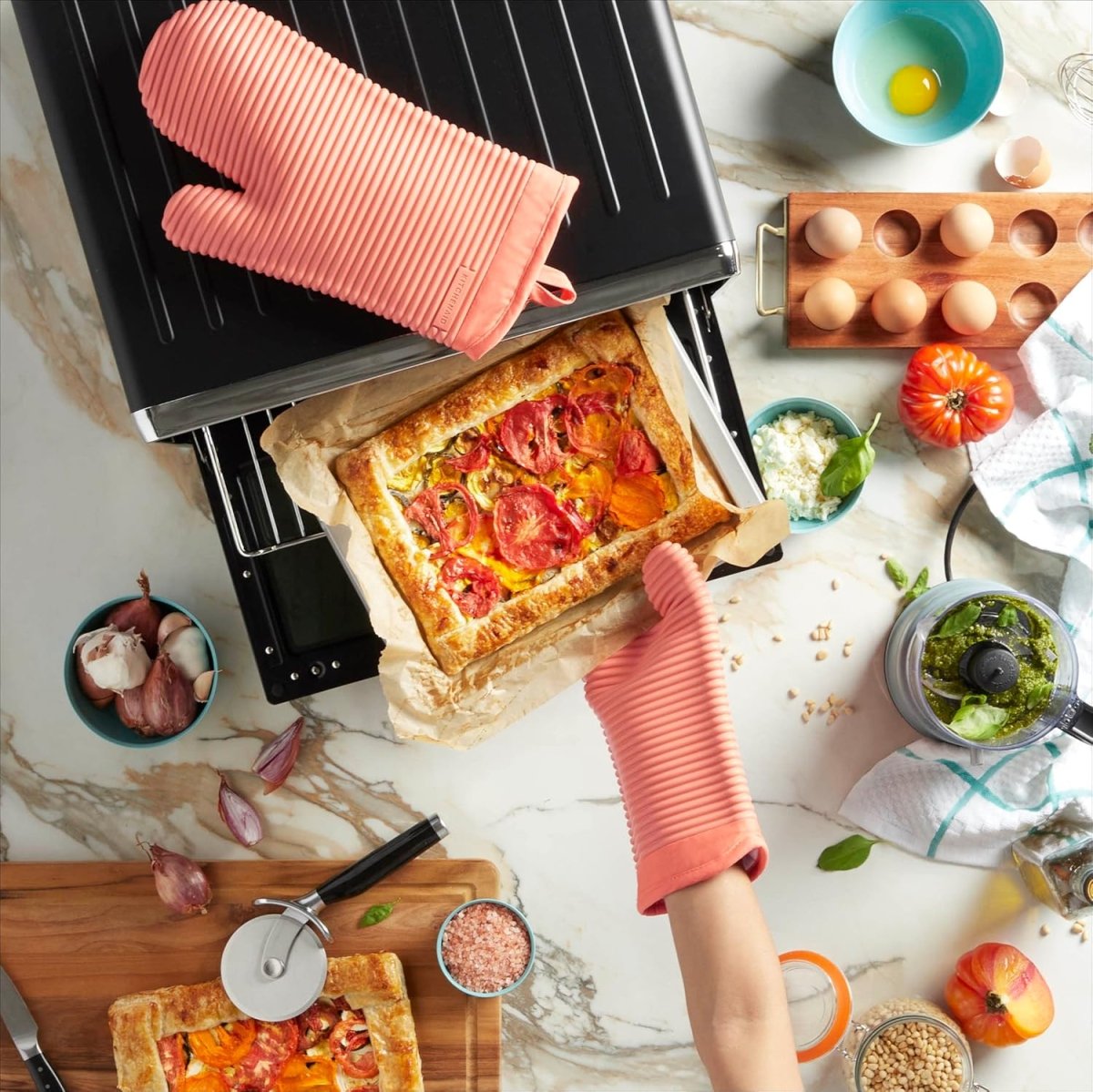 KITCHENAID Ribbed Soft Silicone Oven Mitt 2 - Pack Set, 7.5&34;x13&34;, Milkshake - Homesidy.com