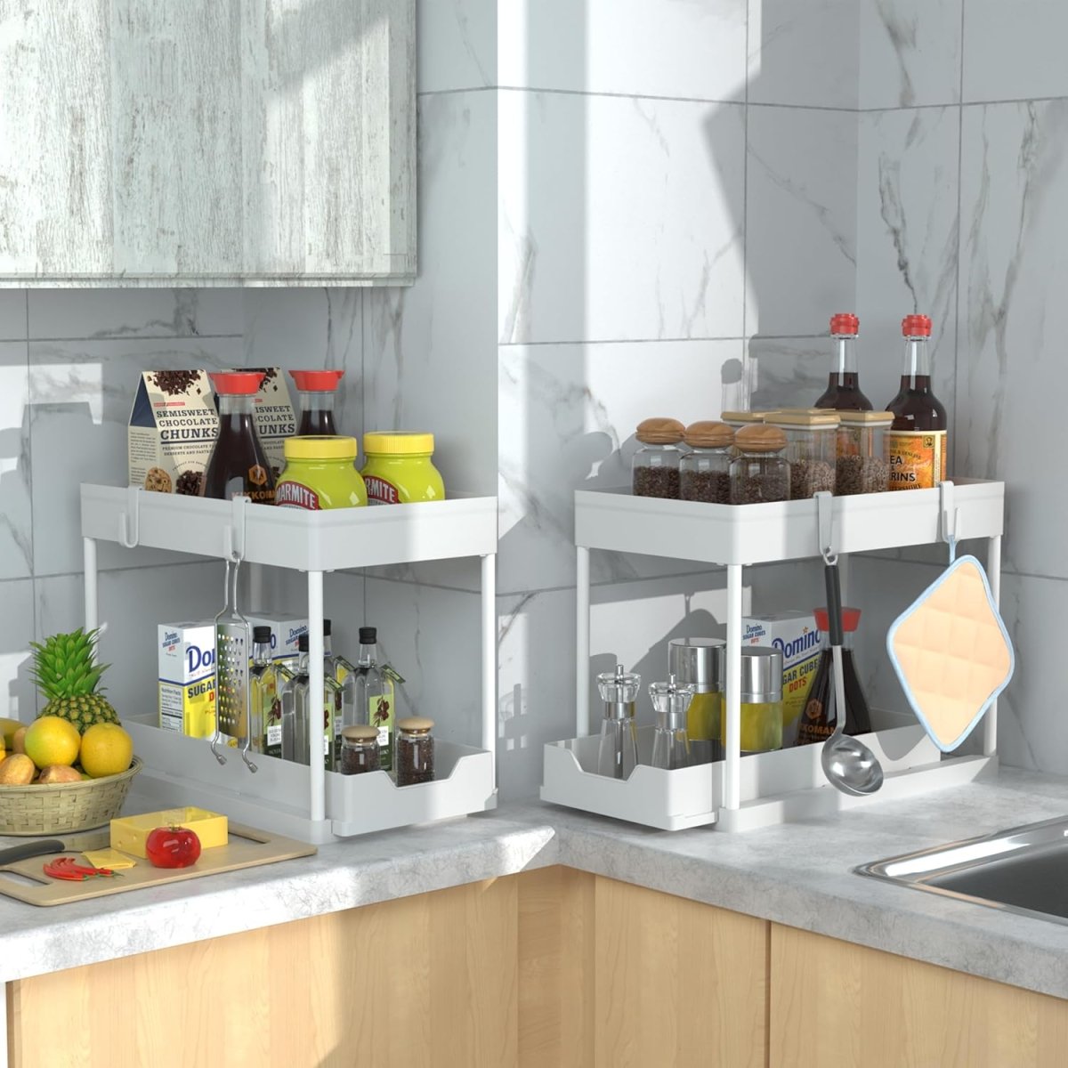 DEKAVA Under Sink Organizer 2 Pack, Bathroom Cabinet Organizer, 2 Tier Sliding Cabinet Basket Organizer Drawer, Multi - Purpose Bath Collection Baskets for Bathroom (Black) - Homesidy.com