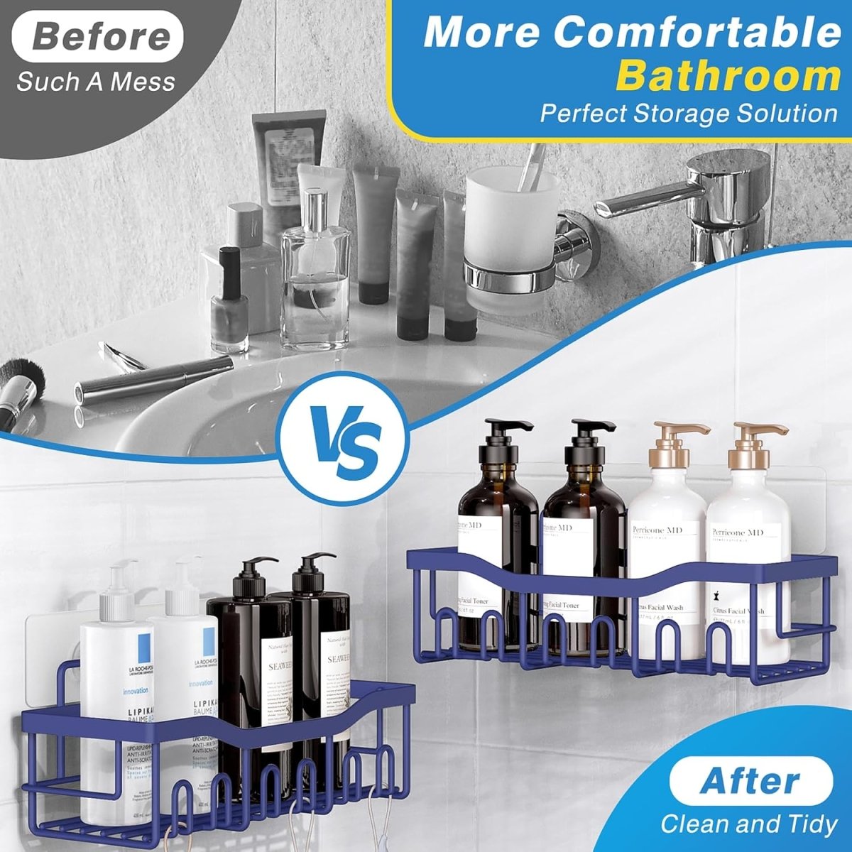 EUDELE Adhesive Shower Caddy, 5 Pack Rustproof Stainless Steel Bath Organizers With Large Capacity, No Drilling Shelves for Bathroom Storage &amp; Home Decor - Homesidy.com