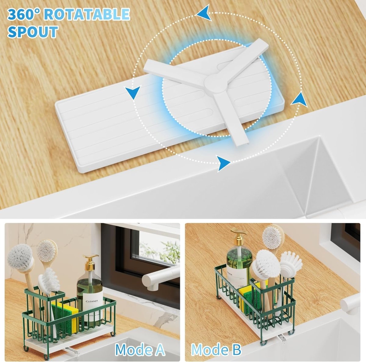 Cisily Black Sponge Holder for Kitchen Sink, Sink Caddy Organizer with High Brush Holder, Kitchen Countertop Organizers and Storage Essentials, Rustproof 304 Stainless Steel, Soap Dispenser Organize - Homesidy.com