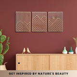 qmmp Modern Wooden Wall Sculptures - Set of 3 - MDF - Oak - Home Decor Accent - Large Wall Art for Living Room, Bedroom, Office - Easy Installation (Oak, Medium - Mountain and Sun, Unframed) - Homesidy.com