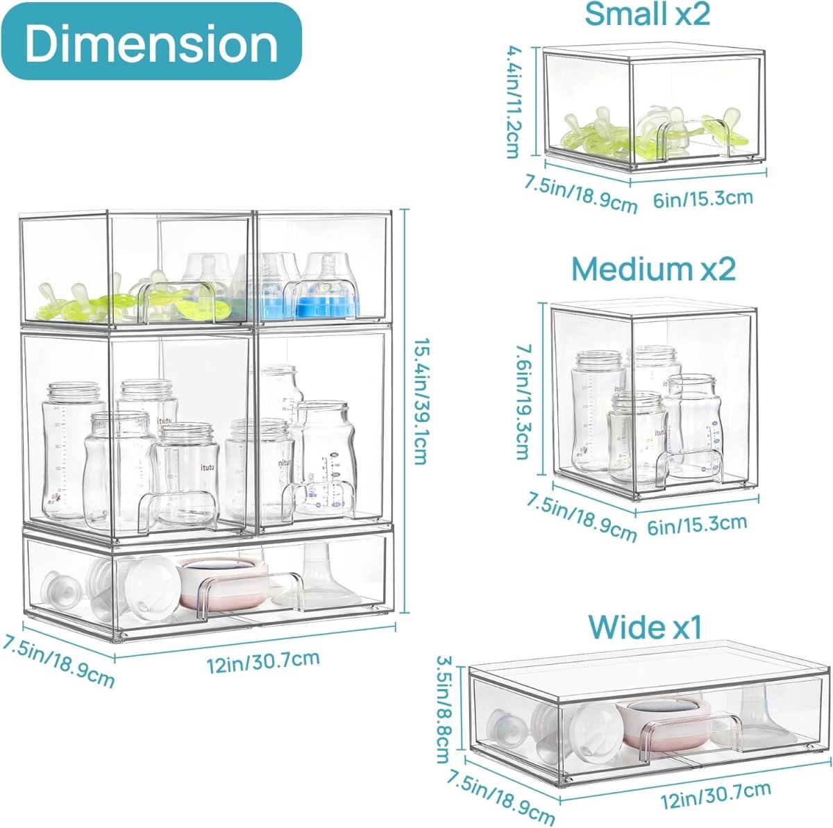 Vtopmart Stackable Storage Drawers Set of 5, Clear Plastic Organizer Bins for Baby Bottle, Beauty Supplies Storage, Ideal for Kichen Countertop, Vanity, Bathroom, Cabinet, Pantry Organization - Homesidy.com