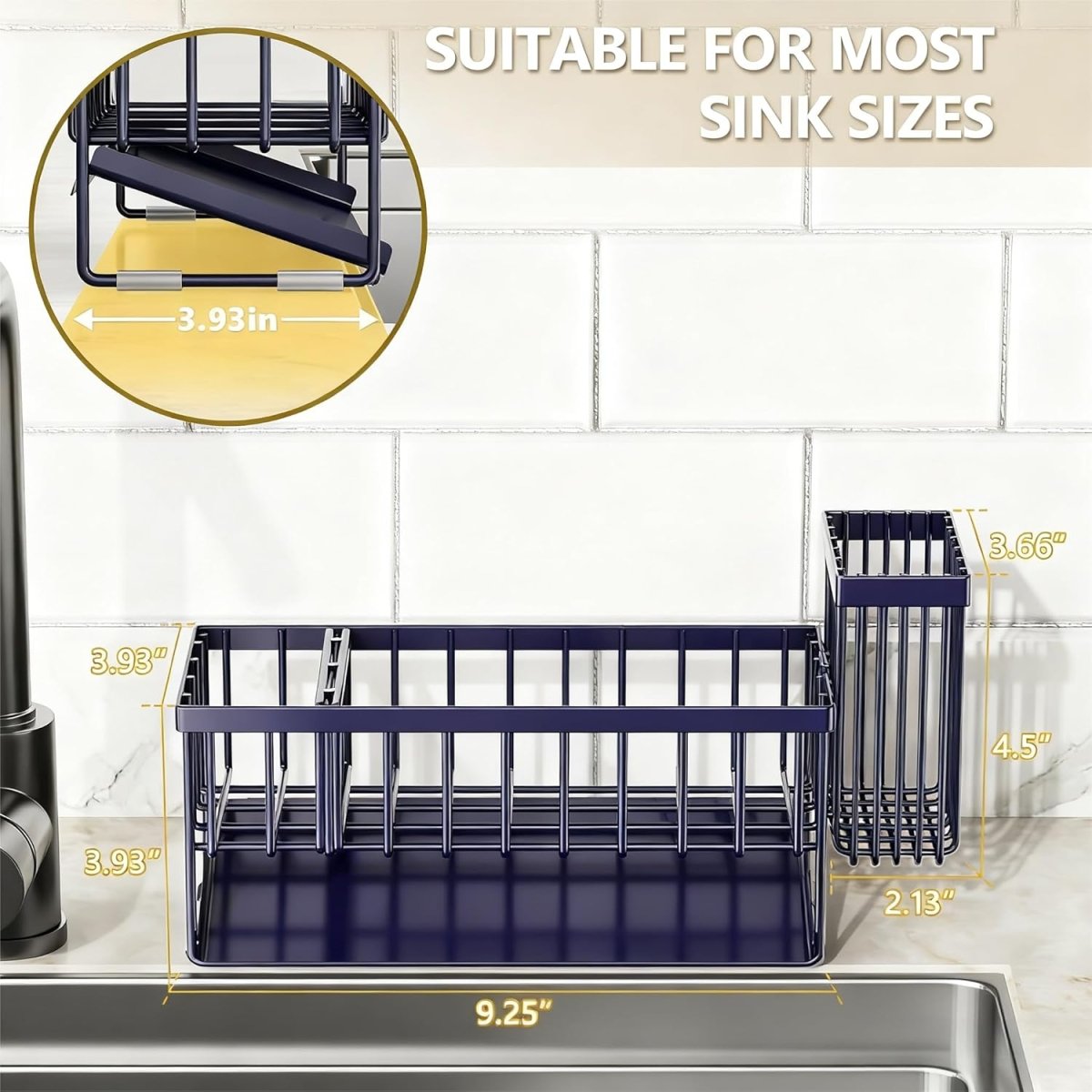 Cisily Kitchen Sink Caddy Organzier with High Brush Holder, Sponge Holder for Sink, 304 Rustproof Stainless, Kitchen Countertop Soap Dispenser Organizer, Kitchen Decor and Accessories - Homesidy.com
