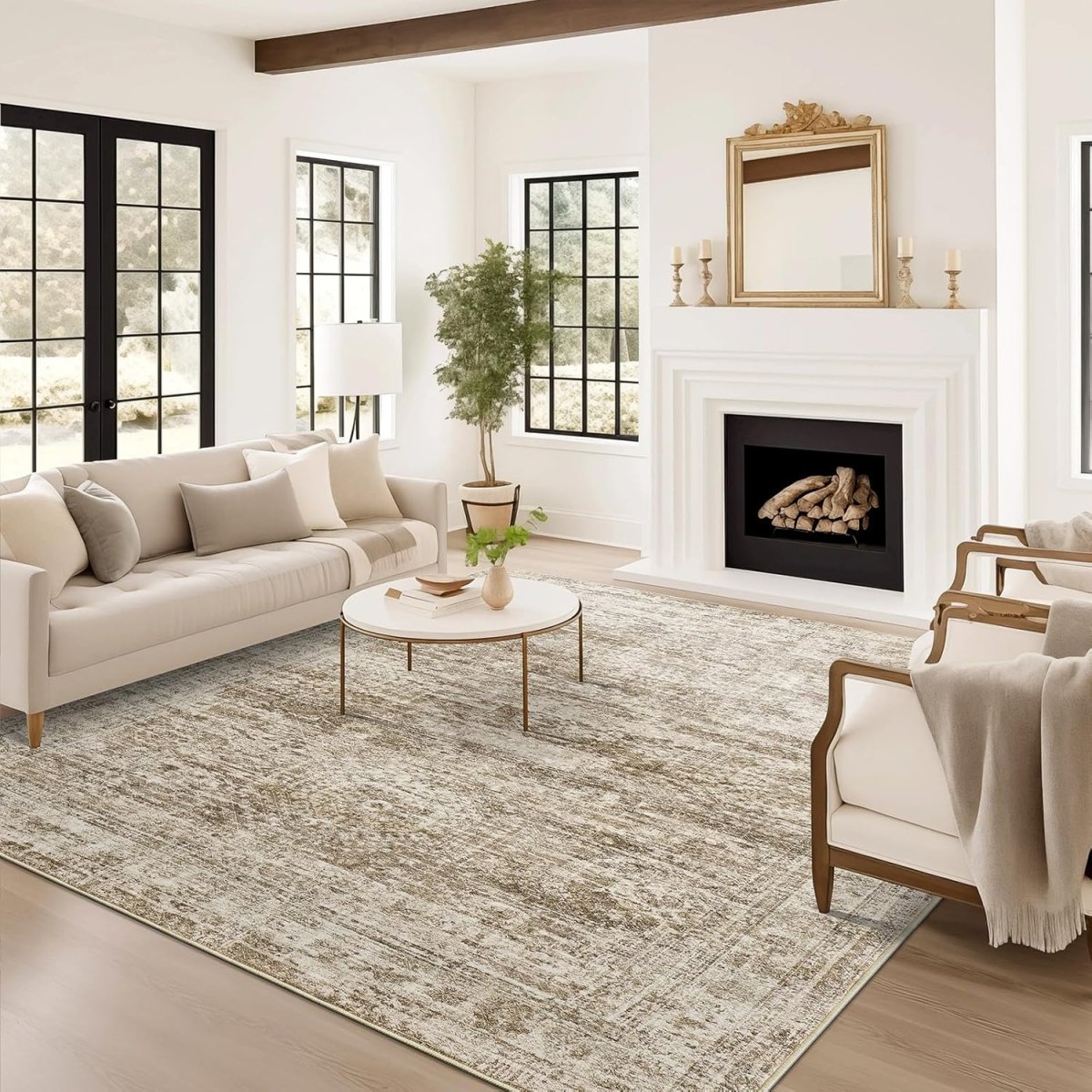 Soalmost Washable Area Rug 8x10, Large Soft Rugs for Living Room Vintage Beige Carpet 8x10 Area Rugs for Bedroom Dining Room Non - Slip Stain Resistant Under Table Rug - Homesidy.com