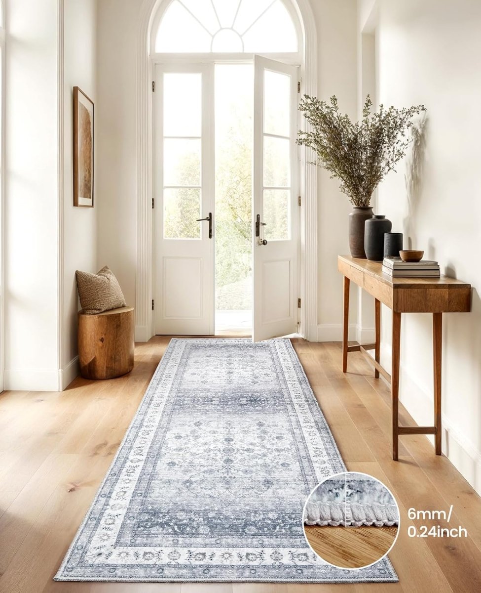 AMADA HOMEFURNISHING 8x10 Washable Area Rug, Low - Profile Large Area Rug with Non - Slip Backing &amp; Durable Edge Binding, Vintage Large Rugs for Living Room, Bedroom, Dinning Room - Homesidy.com