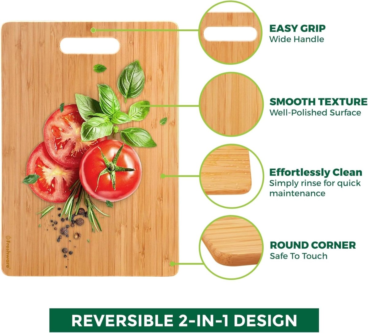 Bamboo Cutting Boards for Kitchen [Set of 3] Wood Cutting Board for Chopping Meat, Vegetables, Fruits, Cheese, Knife Friendly Serving Tray with Handles - Homesidy.com