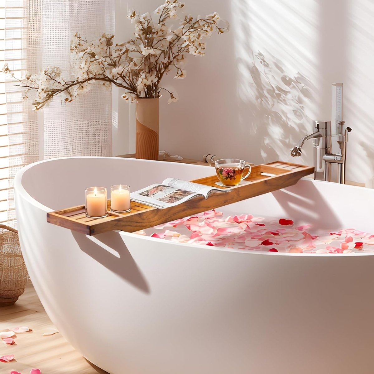 VaeFae Teak Bathtub Tray, Wooden Bath Caddy for Bathtub, Bath Tub Wood Table for Tub - Homesidy.com