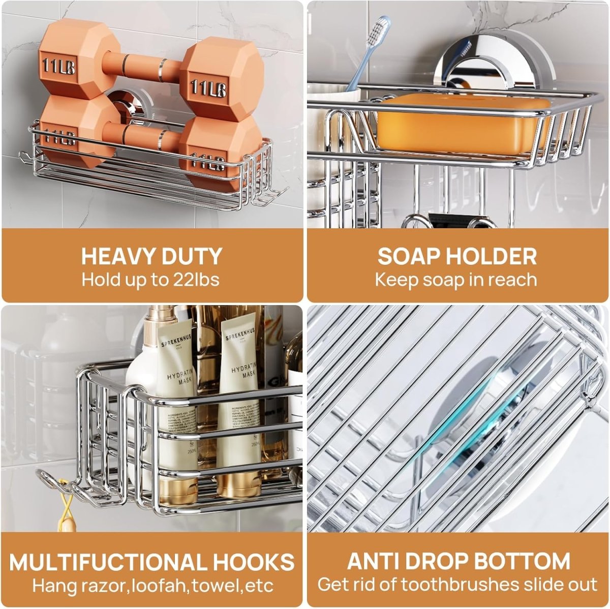 LEVERLOC Shower Caddy Suction Cup, 2 Pack Shower Shelves for Inside Shower with Hooks &amp; Soap Holder, NO - Drilling Bathroom Shower Organizer, Rustproof Meatl Shower Holder Storage, Black - Homesidy.com