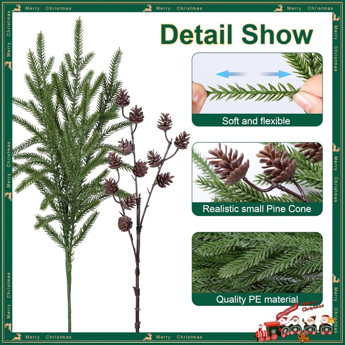 Artificial Christmas Norfolk Pine Stems Branches for Vases,12 Bundles Fake Pine Stems with 2 PCS Small Pinecones Branches Faux Evergreen Real Touch Greenery for Xmas Holiday Winter Table Indoor Decor - Homesidy.com