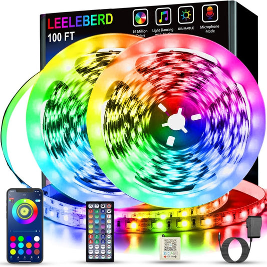 Leeleberd Led Lights for Bedroom 100 ft (2 Rolls of 50ft) Music Sync Color Changing RGB Led Strip Lights with Remote App Control Bluetooth Led Strip, Lights for Room Home Kitchen Party Decor - Homesidy.com