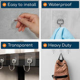 GLUIT Adhesive Wall Hooks for Hanging Heavy Duty 22 lbs Hooks for Walls No Damage, Towel Sticky Clear Hook, Waterproof, Home, Bathroom, Kitchen, Office, and Outdoor 12 Pack - Homesidy.com