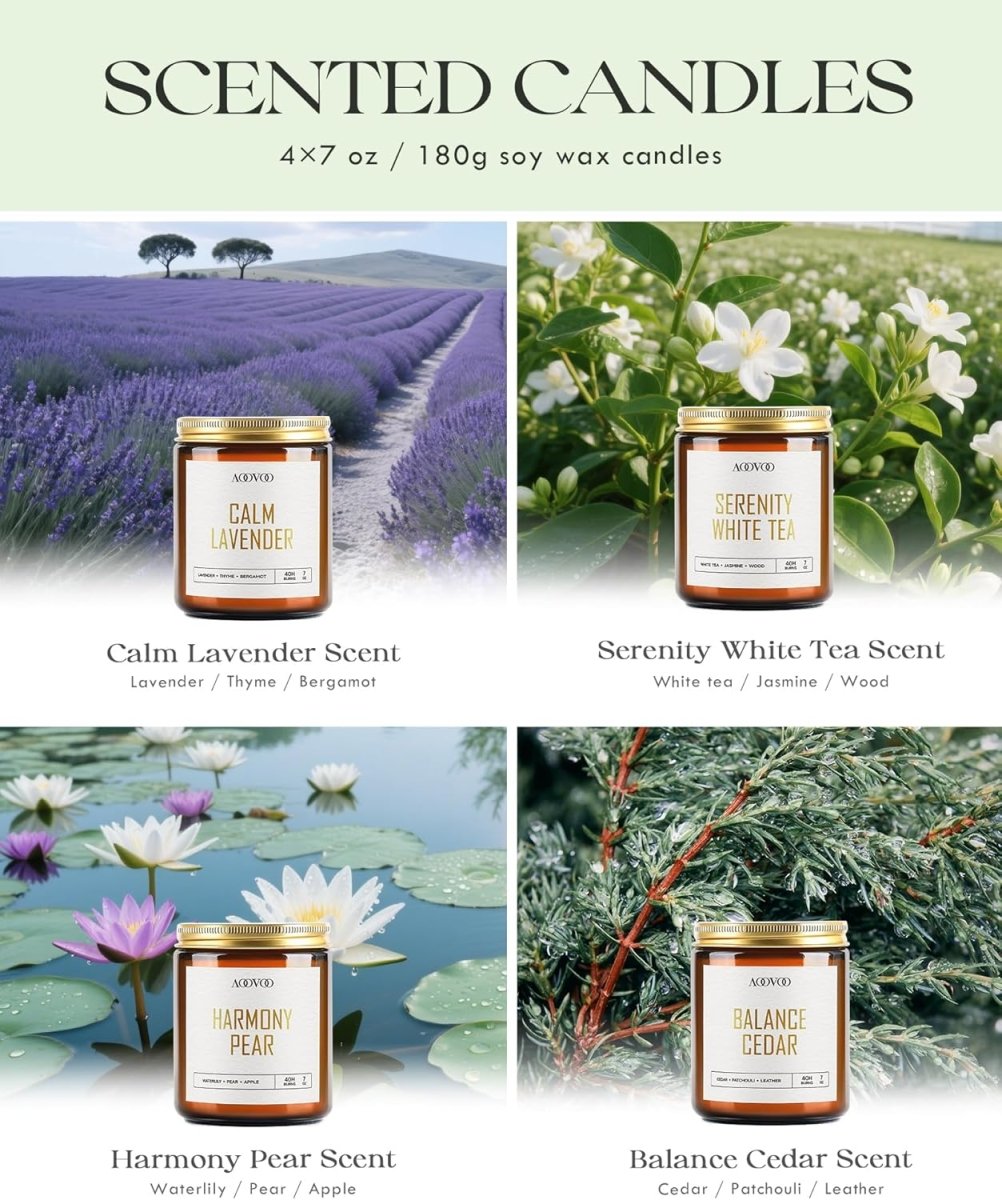 AOOVOO Scented Candles - 4PC Candle Set, 36 oz Soy Candles, Soy Candle for Home Scented, Lavender/Vanilla/Eucalyptus/Sage - Homesidy.com