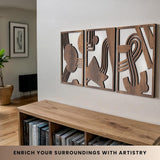 qmmp Modern Wooden Wall Sculptures - Set of 3 - MDF - Oak - Home Decor Accent - Large Wall Art for Living Room, Bedroom, Office - Easy Installation (Oak, Medium - Mountain and Sun, Unframed) - Homesidy.com