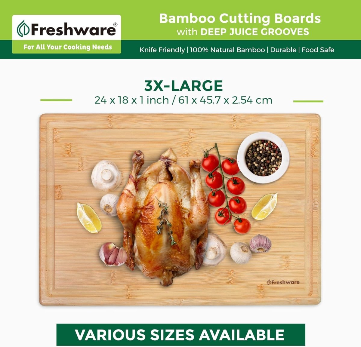 Bamboo Cutting Boards for Kitchen [Set of 3] Wood Cutting Board for Chopping Meat, Vegetables, Fruits, Cheese, Knife Friendly Serving Tray with Handles - Homesidy.com