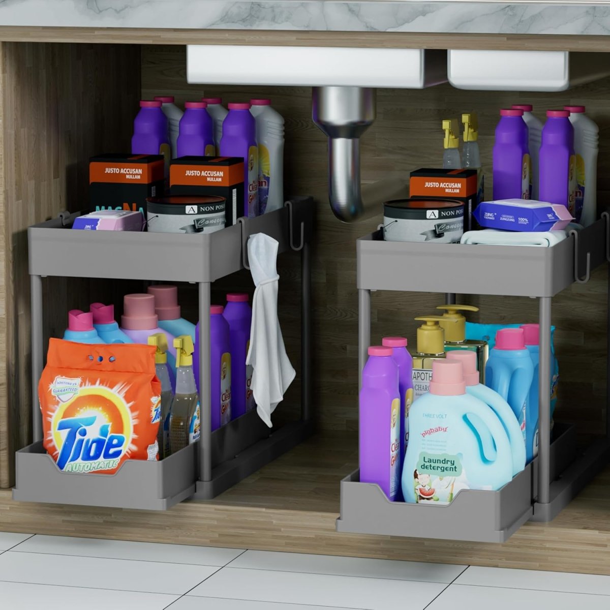 DEKAVA Under Sink Organizer 2 Pack, Bathroom Cabinet Organizer, 2 Tier Sliding Cabinet Basket Organizer Drawer, Multi - Purpose Bath Collection Baskets for Bathroom (Black) - Homesidy.com