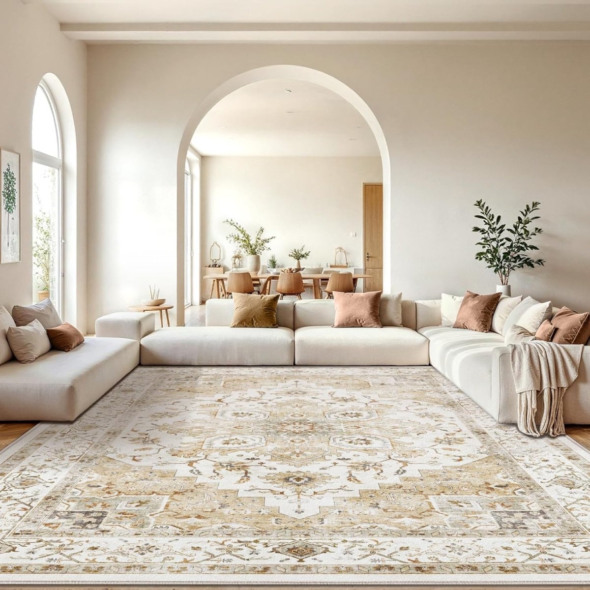AMADA HOMEFURNISHING 8x10 Washable Area Rug, Low - Profile Large Area Rug with Non - Slip Backing &amp; Durable Edge Binding, Vintage Large Rugs for Living Room, Bedroom, Dinning Room - Homesidy.com