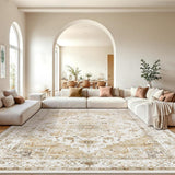 AMADA HOMEFURNISHING 8x10 Washable Area Rug, Low - Profile Large Area Rug with Non - Slip Backing &amp; Durable Edge Binding, Vintage Large Rugs for Living Room, Bedroom, Dinning Room - Homesidy.com