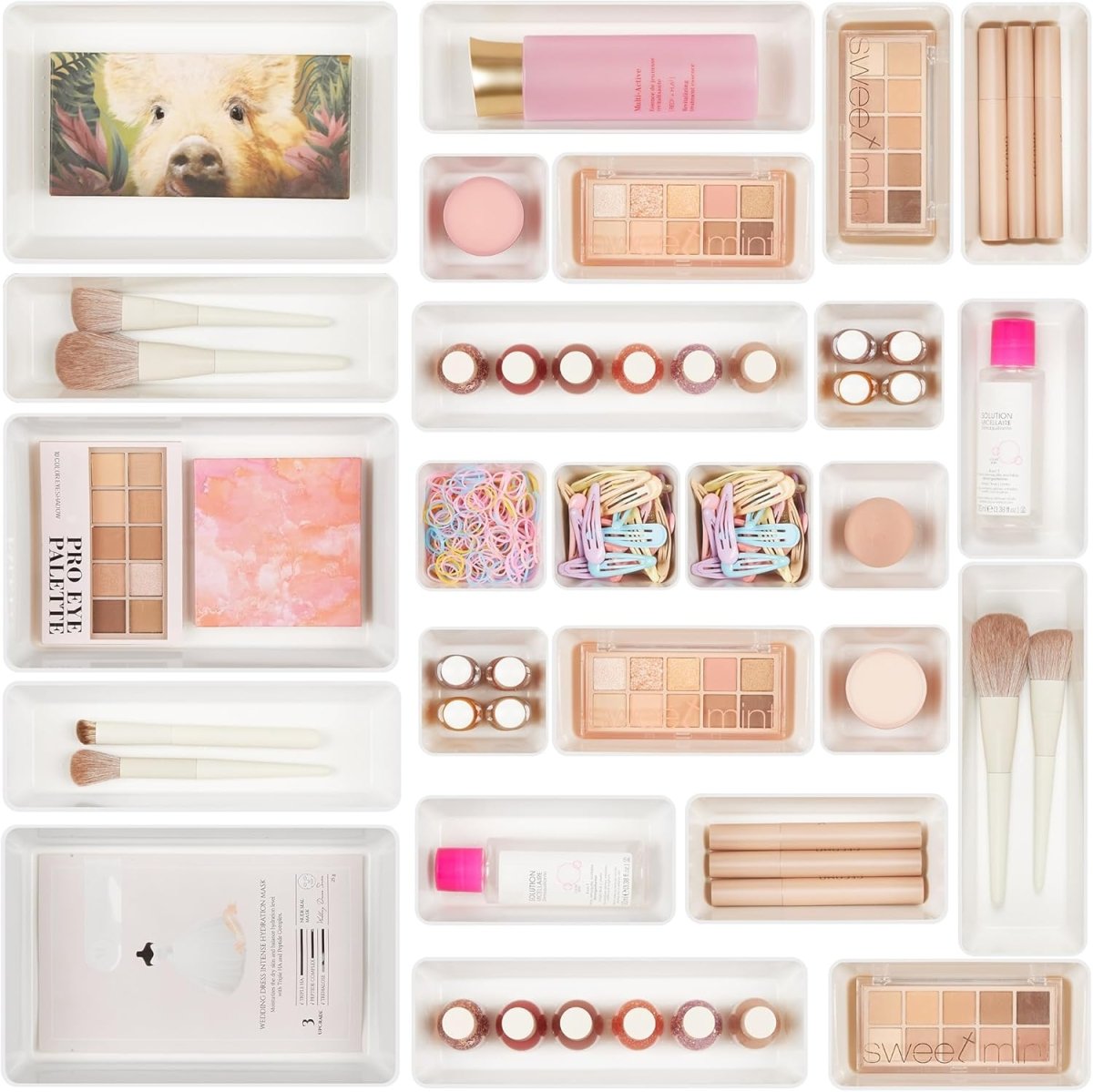 Vtopmart 25 PCS Clear Plastic Drawer Organizers Set, 4 - Size Versatile Bathroom and Vanity Drawer Organizer Trays, Storage Bins for Makeup, Bedroom, Kitchen Gadgets Utensils and Office - Homesidy.com