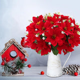 MOIAVAN 12 Bunches Poinsettias Artificial Christmas Flowers for Outdoors,14 Fake Red Poinsettias Faux Eucalyptus Plants UV Resistant for Home Planters Garden Porch Christmas Winter Spring Décor - Homesidy.com