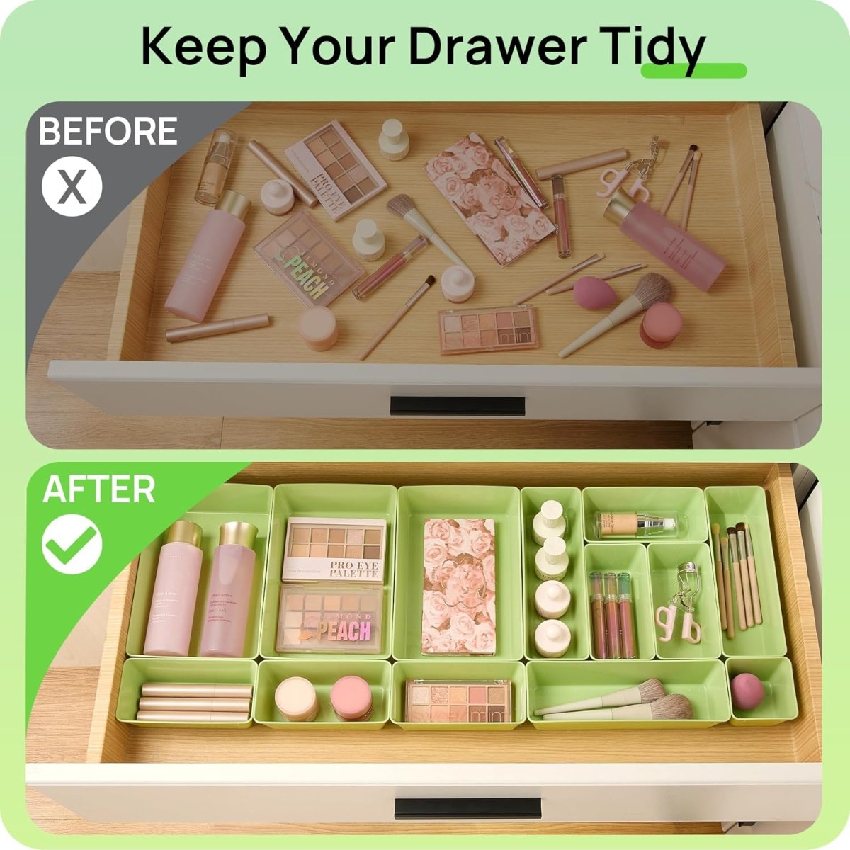Vtopmart 25 PCS Clear Plastic Drawer Organizers Set, 4 - Size Versatile Bathroom and Vanity Drawer Organizer Trays, Storage Bins for Makeup, Bedroom, Kitchen Gadgets Utensils and Office - Homesidy.com