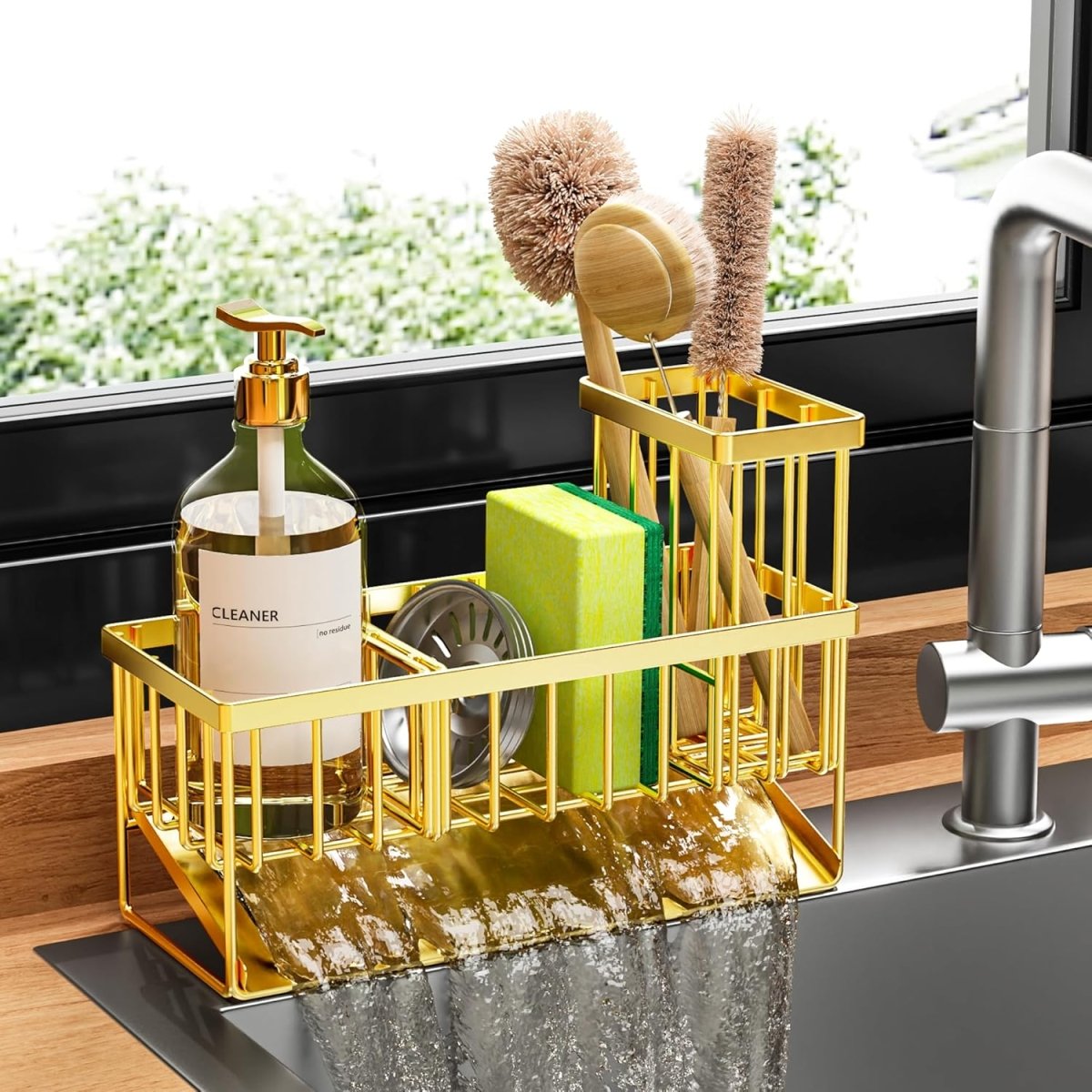 Cisily Kitchen Sink Caddy Organzier with High Brush Holder, Sponge Holder for Sink, 304 Rustproof Stainless, Kitchen Countertop Soap Dispenser Organizer, Kitchen Decor and Accessories - Homesidy.com
