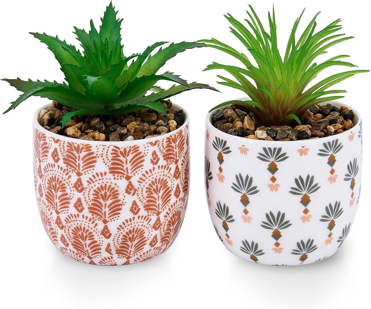 Karlliu Artificial Plants Cute Colourful Succulents in Ceramic Planter Fake Plant Flowers Potted for Home Living Room Office Desk Decor Bathroom Bedroom Indoor Decoration - Homesidy.com