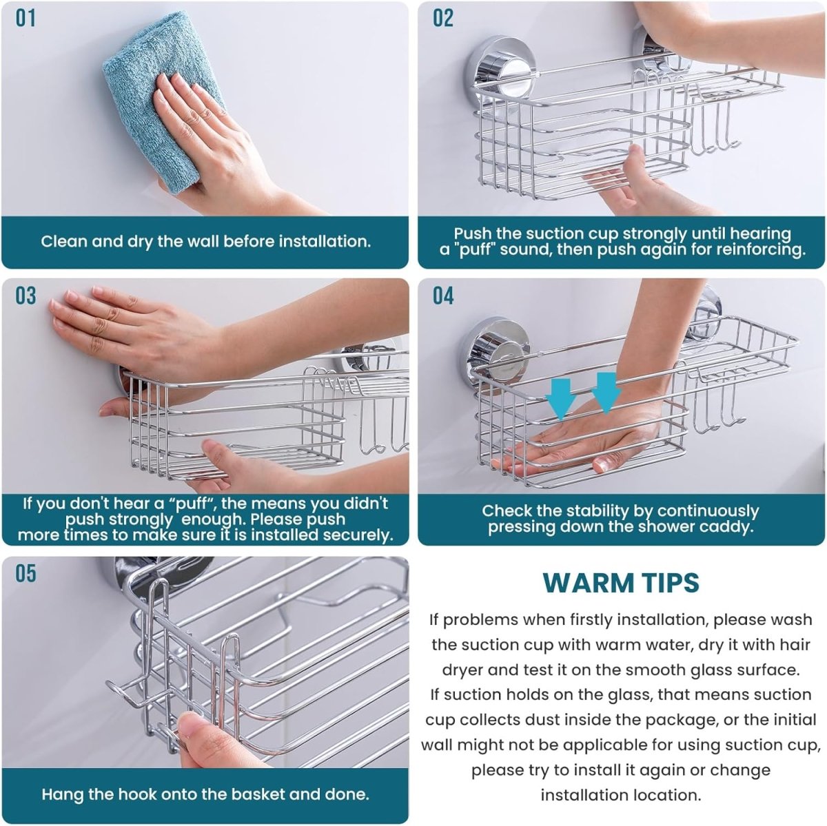 TAILI Shower Caddy Suction Cup 2 Pack with Hooks &amp; Soap holder, Heavy Duty Shower Organizer for Bathroom, No Drilling Bathroom Organizer with Large Capacity, Black Metal Storage Basket - Homesidy.com