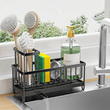 Cisily Black Sponge Holder for Kitchen Sink, Sink Caddy Organizer with High Brush Holder, Kitchen Countertop Organizers and Storage Essentials, Rustproof 304 Stainless Steel, Soap Dispenser Organize - Homesidy.com
