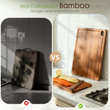 Astercook Deep - Carbonized Bamboo Cutting Boards for Kitchen with Wood Storage Stand, Reversible Charcuterie &amp; Chopping Boards with Juice Grooves and Easy - Grip Handles, Knife - Friendly, Kitchen Gift - Homesidy.com
