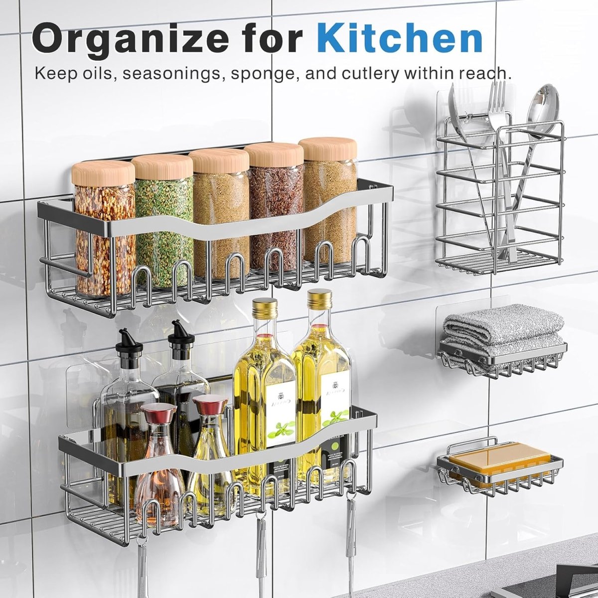 EUDELE Adhesive Shower Caddy, 5 Pack Rustproof Stainless Steel Bath Organizers With Large Capacity, No Drilling Shelves for Bathroom Storage &amp; Home Decor - Homesidy.com